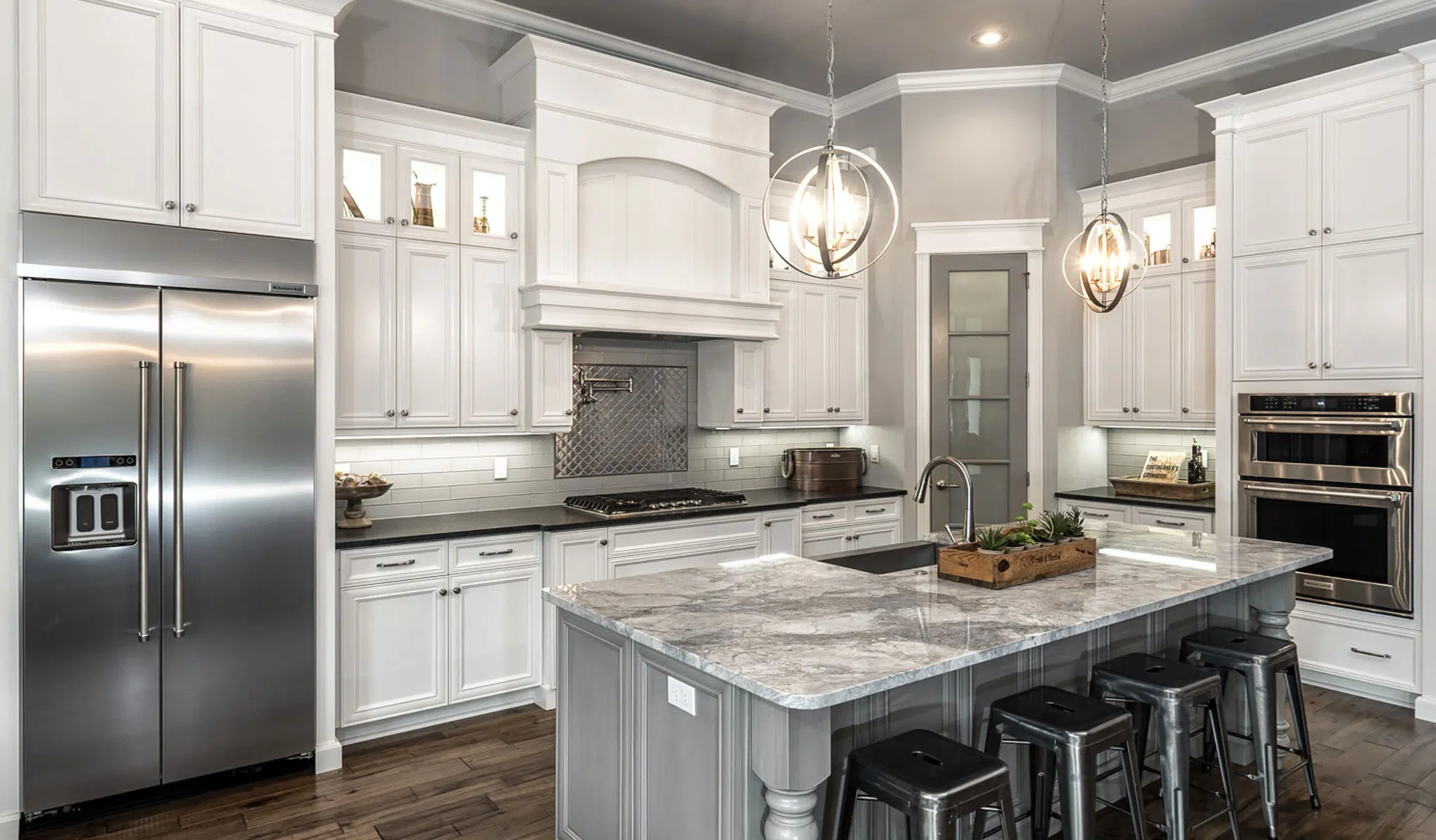 Harmony Willow Brush Gray with Alabaster island scaled Semi Custom Kitchen Cabinets